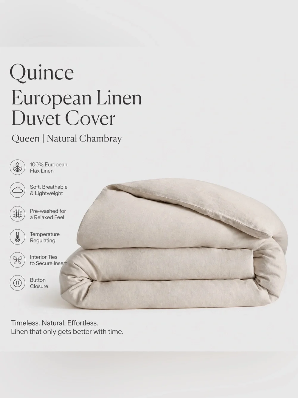 Quince European Linen Duvet Cover Queen Natural Chambray 100% Linen